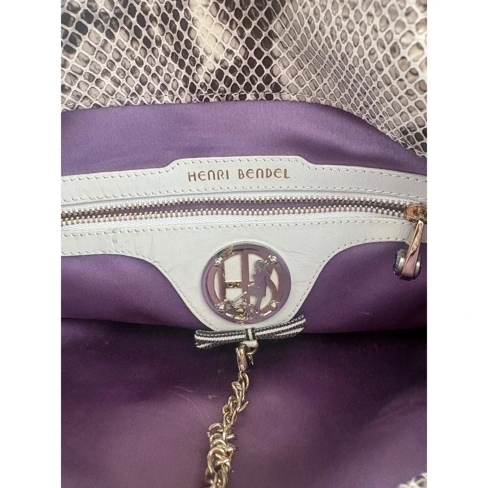 Henri Bendel Snakeskin Embossed Leather Convertible Clutch Crossbody Bag Tan